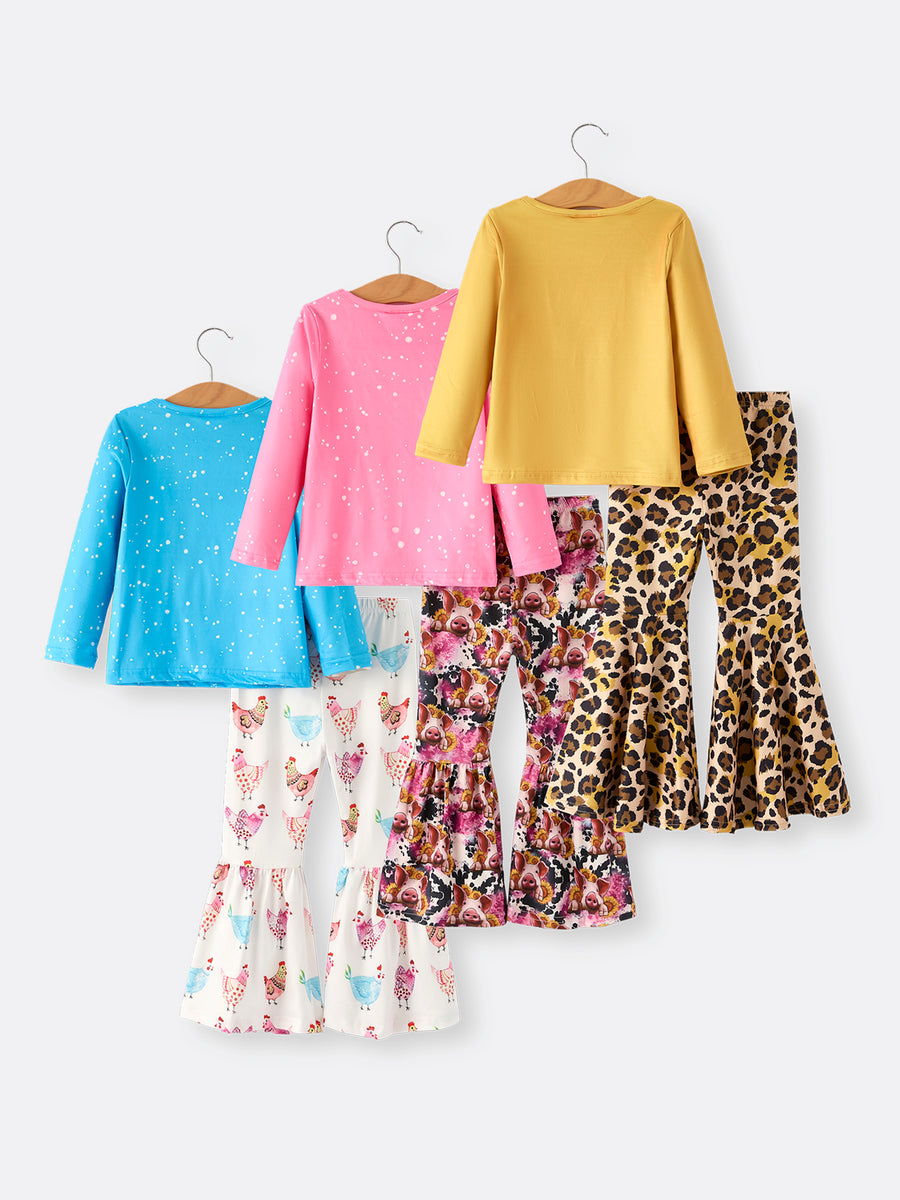 Farm Leopard Letter Hen Print Bleached Girls Set 6-Piece Set