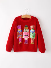Winter Christmas Girls Nutcracker Sequins Pullover Sweater