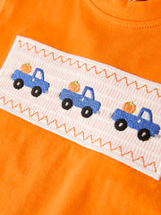 Fall Thanksgiving & Halloween Truck Smock Embroidery Baby Boy Set
