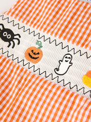Fall Halloween Orange Pumpkin Ghost Spider Smock Embroidery Baby Boy Romper