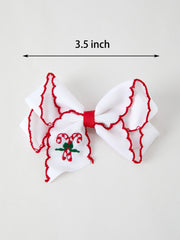 Christmas Candy Cane Embroidered Bow Hair Clip