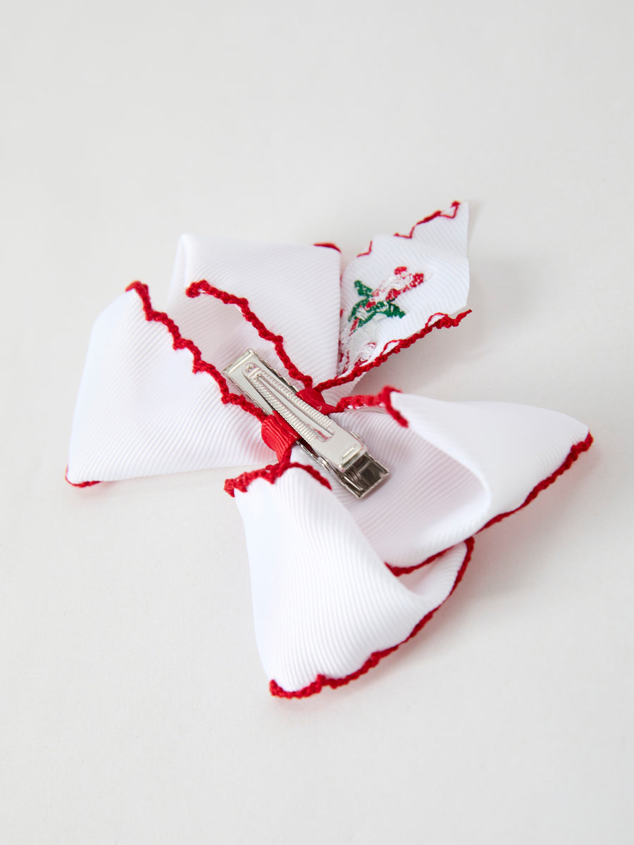 Christmas Candy Cane Embroidered Bow Hair Clip