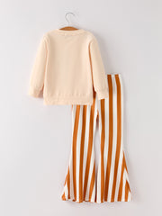 Fall Thanksgiving "thankful" Chenille Patches Stripe Girls Long Sleeve Set