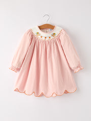 PREORDER Fall Thanksgiving& Halloween Chicken Pumpkin Smock Embroidery Baby Girl Dress