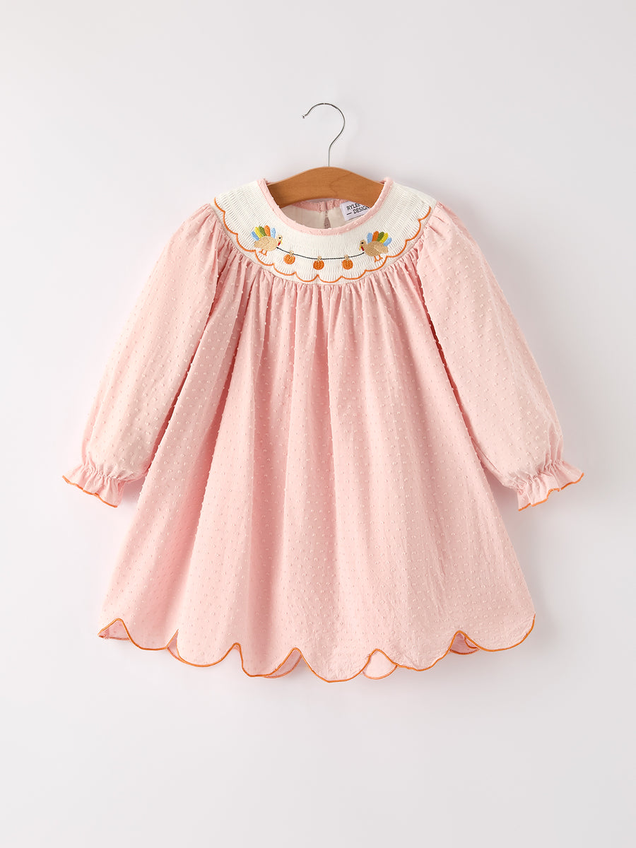 PREORDER Fall Thanksgiving& Halloween Chicken Pumpkin Smock Embroidery Baby Girl Dress