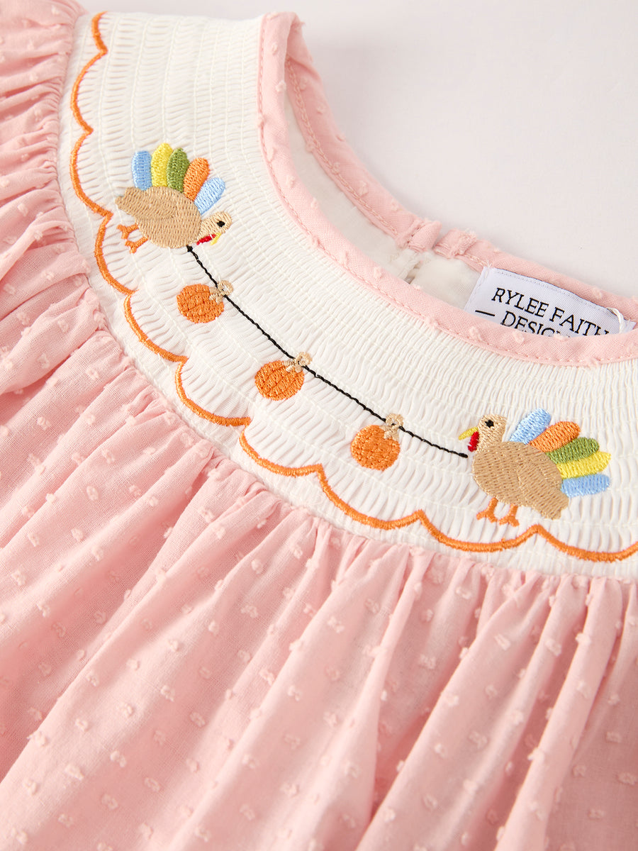 PREORDER Fall Thanksgiving& Halloween Chicken Pumpkin Smock Embroidery Baby Girl Dress