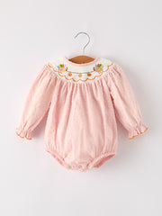 PREORDER Fall Thanksgiving& Halloween Chicken Pumpkin Smock Embroidery Baby Girl Romper