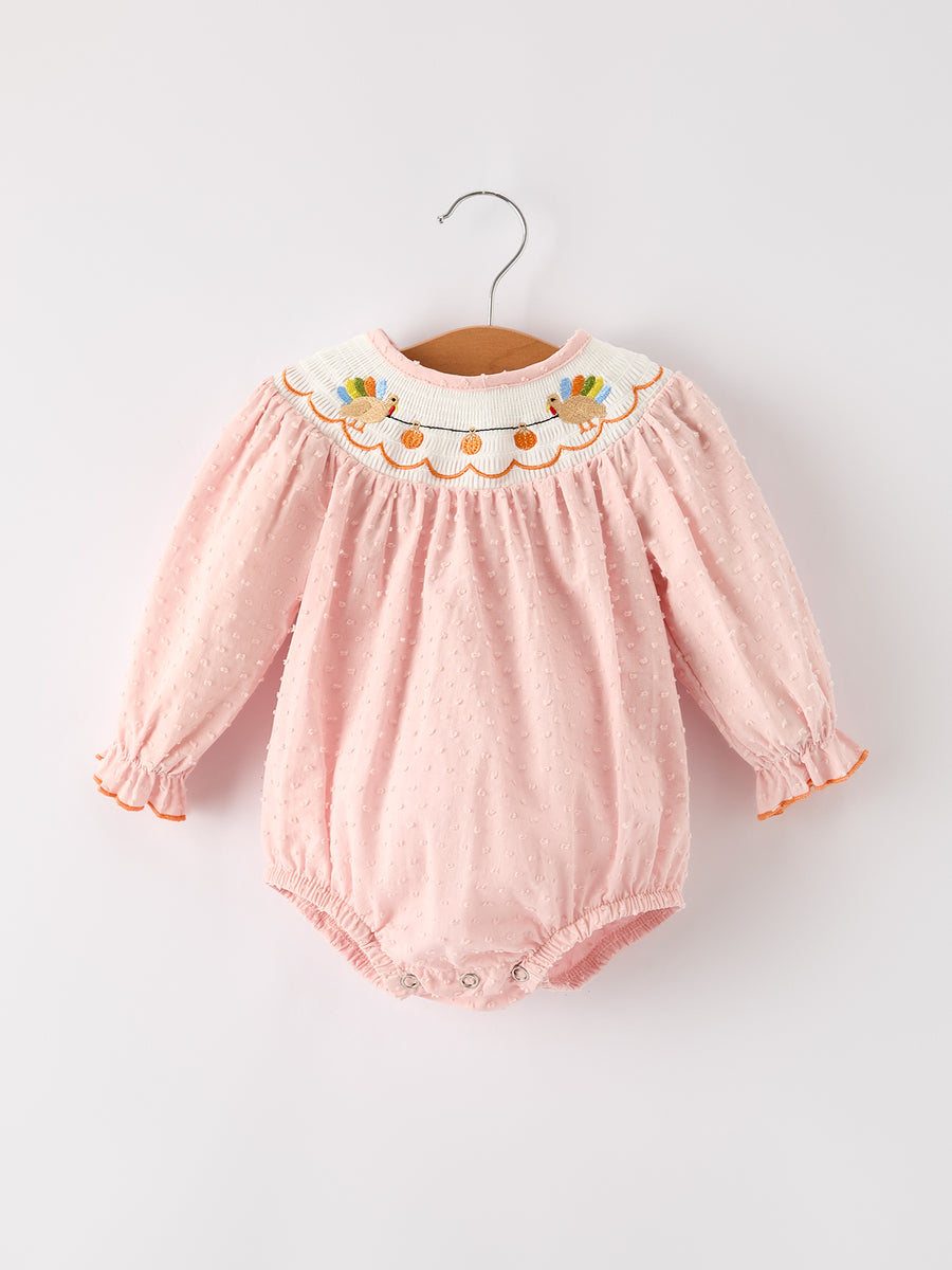 PREORDER Fall Thanksgiving& Halloween Chicken Pumpkin Smock Embroidery Baby Girl Romper