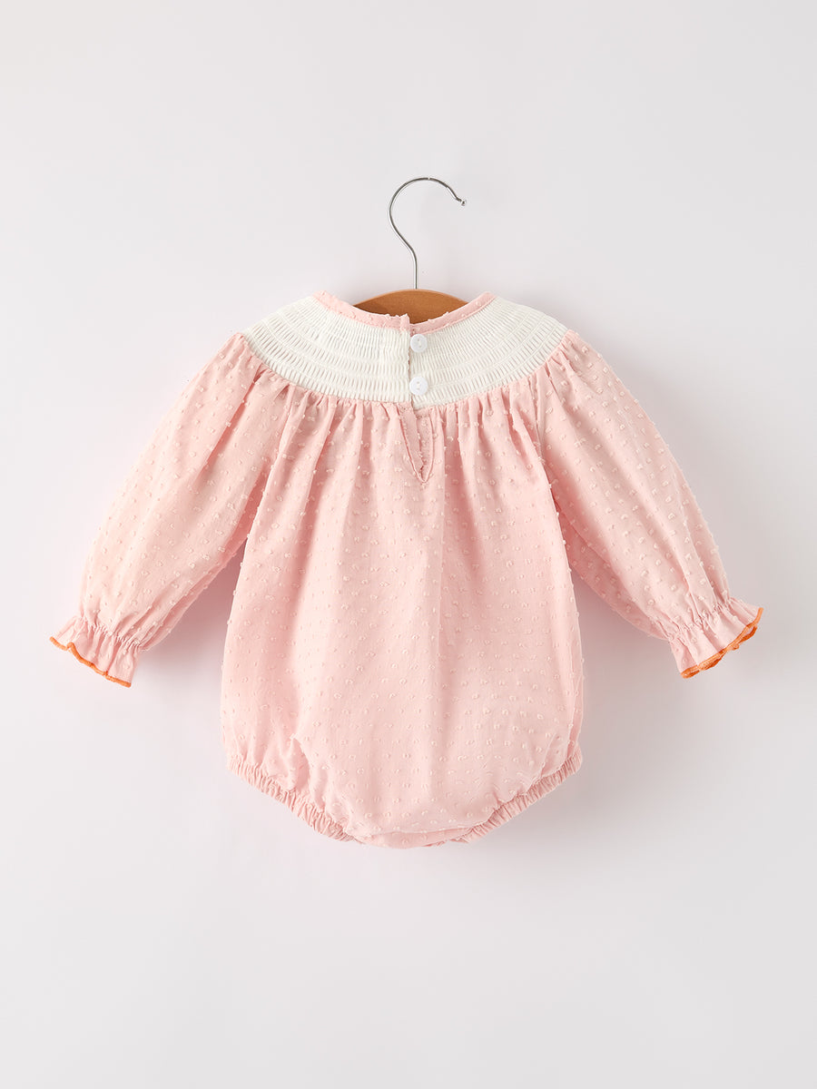PREORDER Fall Thanksgiving& Halloween Chicken Pumpkin Smock Embroidery Baby Girl Romper