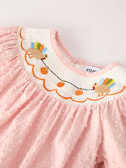 PREORDER Fall Thanksgiving& Halloween Chicken Pumpkin Smock Embroidery Baby Girl Romper