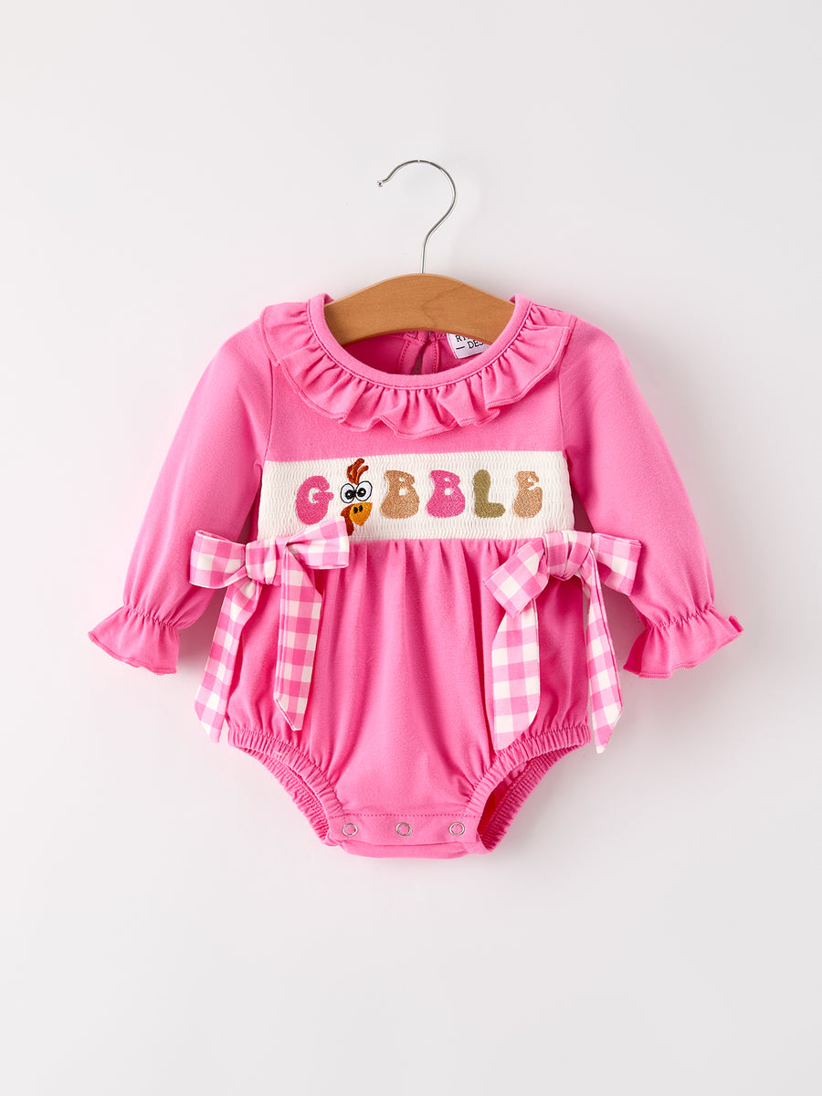 Fall Thanksgiving& Halloween "GOBBLE" Smock Embroidery Baby Girl Romper