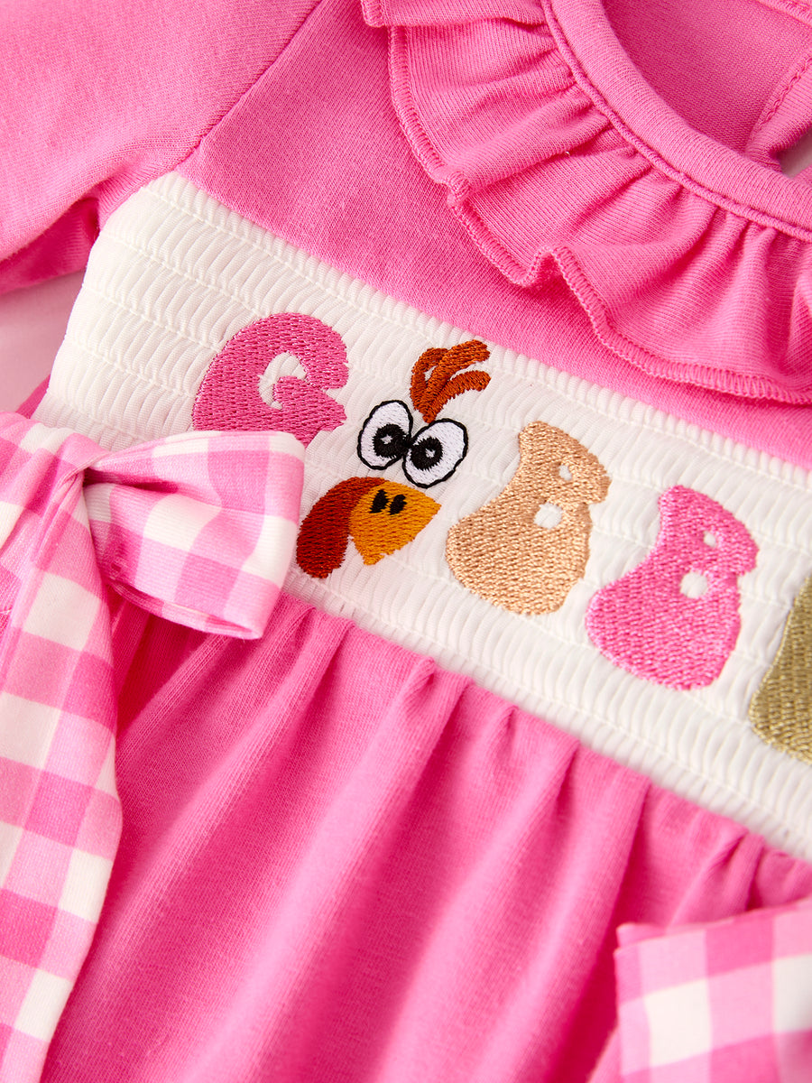 Fall Thanksgiving& Halloween "GOBBLE" Smock Embroidery Baby Girl Romper