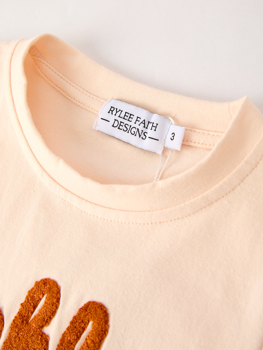 Fall Thanksgiving "thankful" Chenille Patches Stripe Girls Long Sleeve Set
