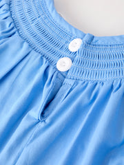 Fall Thanksgiving&Halloween Blue Pumpkin Smock Embroidery Lace Baby Girl Romper