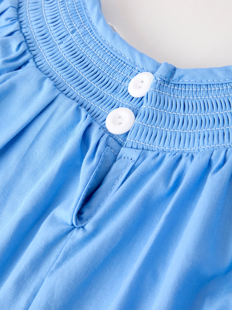 Fall Thanksgiving&Halloween Blue Pumpkin Smock Embroidery Lace Baby Girl Romper