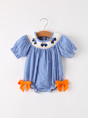 Fall Thanksgiving & Halloween Truck Smock Embroidery Baby Girl Romper
