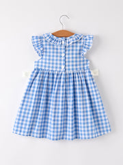 Fall Thanksgiving& Halloween Blue Pumpkin Smock Embroidery Baby Girl Dress