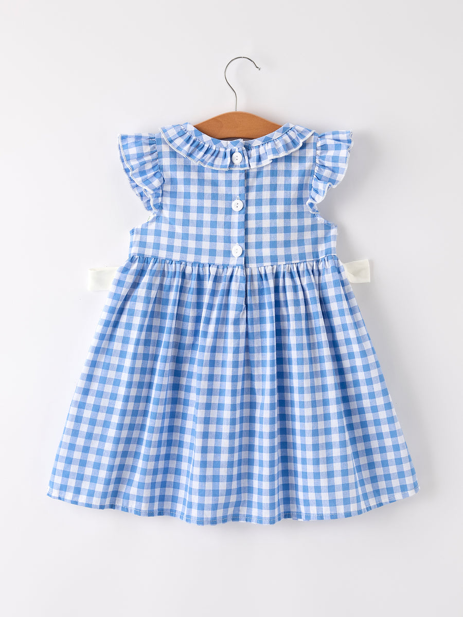 Fall Thanksgiving& Halloween Blue Pumpkin Smock Embroidery Baby Girl Dress