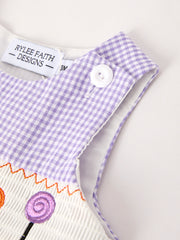 Fall Halloween Purple Balloon Pumpkin Cat Smock Embroidery Baby Boy Romper
