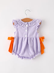 Fall Halloween Purple Balloon Pumpkin Cat Smock Embroidery Baby Girl Romper