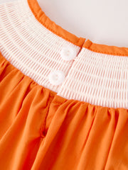 Fall Thanksgiving&Halloween Orange Pumpkin Smock Embroidery Lace Baby Girl Dress