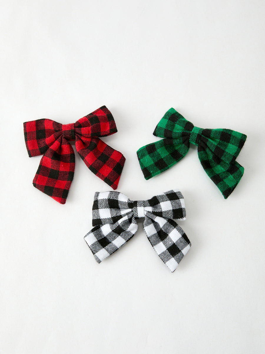 Winter Christmas Plaid Bow Hair Clip