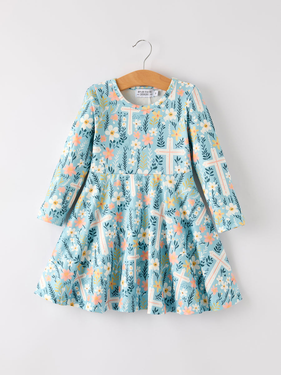Autumn Christmas Girls Cross Floral Milk Silk Dress