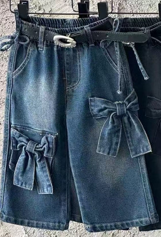(Pre-Order)Girls Bow Stretch Wide-Leg Jeans No Belt