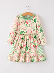 Winter Christmas Green Girls Pocket Dress