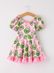 Winter Pink Christmas Character Ruffle Girls Dress