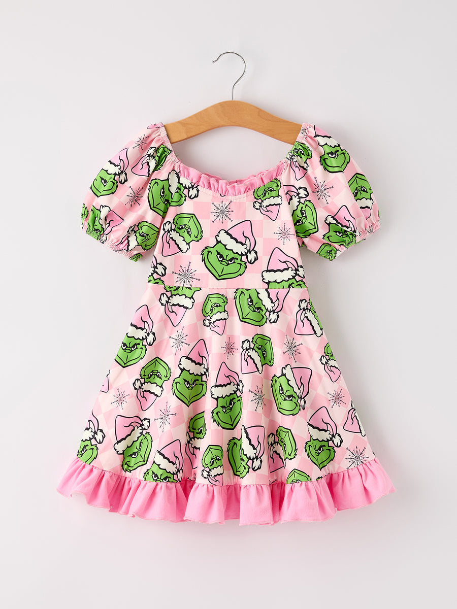 Winter Pink Christmas Character Ruffle Girls Dress