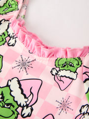 Winter Pink Christmas Character Ruffle Girls Dress