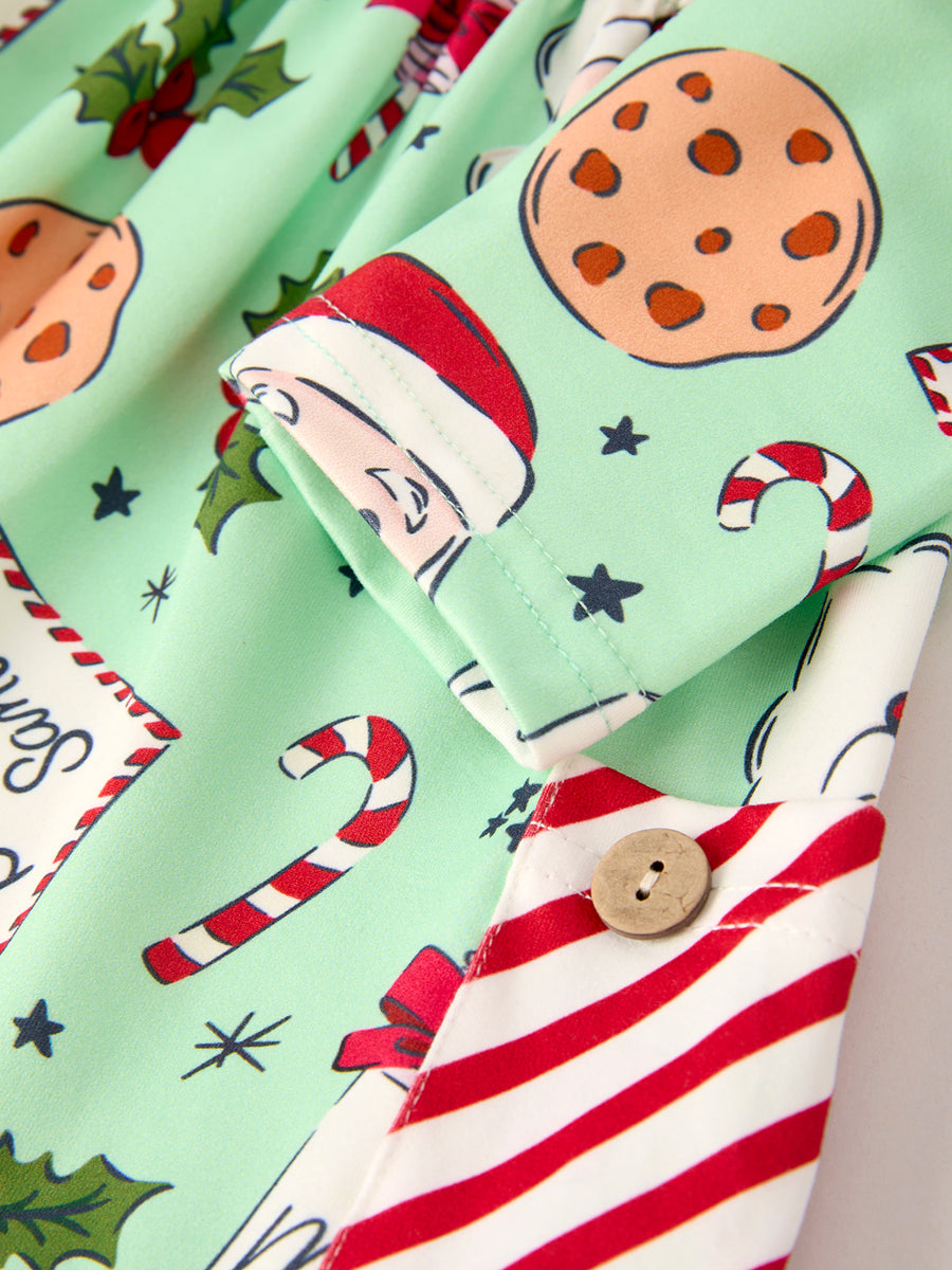 Winter Christmas Green Santa Girls Pocket Ruffle Dress