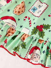 Winter Christmas Green Santa Girls Pocket Ruffle Dress