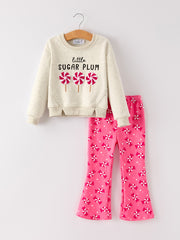 Winter Christmas "Little Sugar Plum" Embroidered Lollipop Chenille Patches Girls Set