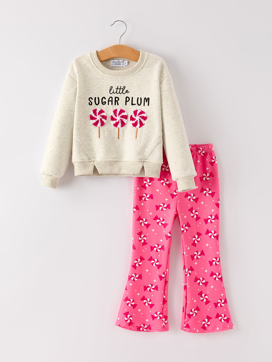 Winter Christmas "Little Sugar Plum" Embroidered Lollipop Chenille Patches Girls Set