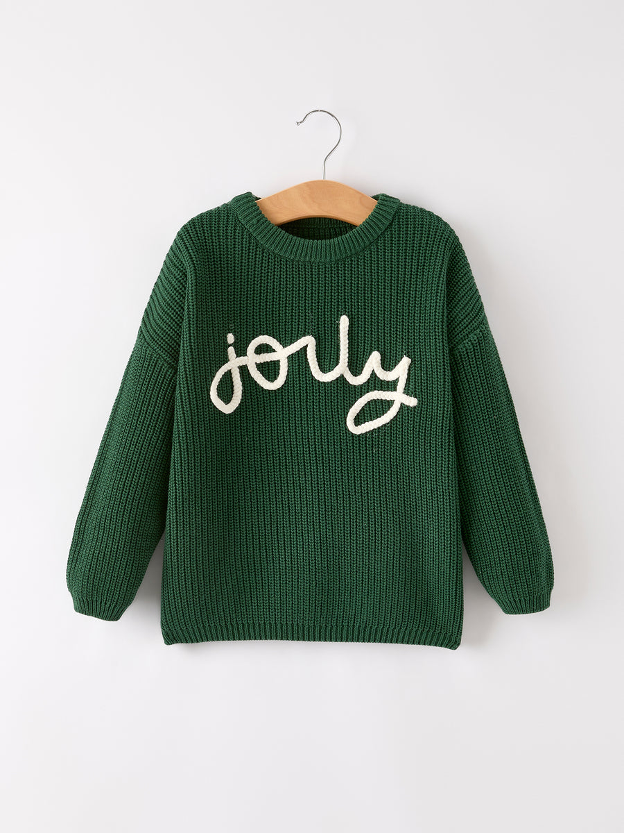 Winter Christmas Green Jelly Girls Pullover Sweater