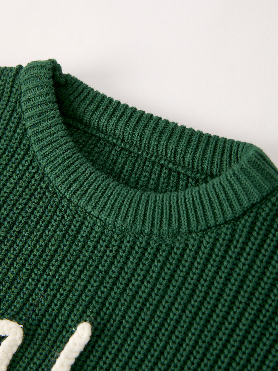 Winter Christmas Green Jelly Girls Pullover Sweater