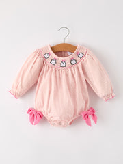PREORDER Autumn Halloween Light Pink Ghost Embroidery Smock Floral Girls Romper