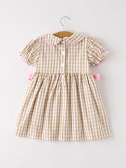 PREORDER Fall Thanksgiving Lapel Plaid Chick Embroidery Smocking Bow Baby Girls Dress