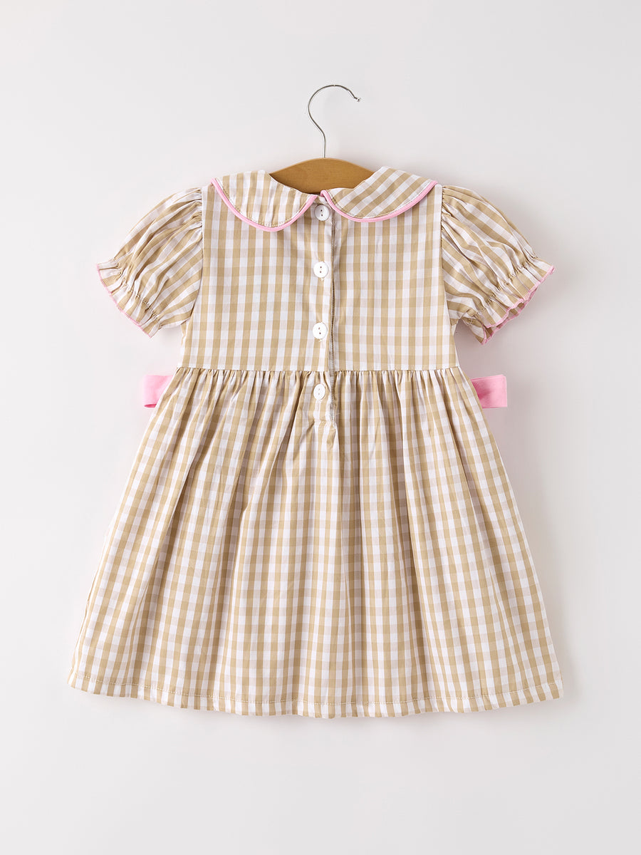 PREORDER Fall Thanksgiving Lapel Plaid Chick Embroidery Smocking Bow Baby Girls Dress