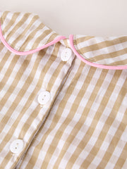 PREORDER Fall Thanksgiving Lapel Plaid Chick Embroidery Smocking Bow Baby Girls Dress