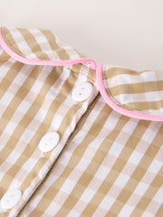 PREORDER Fall Thanksgiving Lapel Plaid Chick Embroidery Smocking Bow Baby Girls Romper