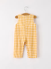 Autumn Thanksgiving Yellow Plaid Turkey Pumpkin Embroidery Smock Boys Romper