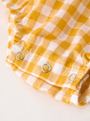 Autumn Thanksgiving Yellow Plaid Turkey Pumpkin Embroidery Smock Girls Romper
