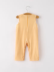 Fall Thanksgiving Chicken Smock Embroidered Orange Stripes Boys Romper