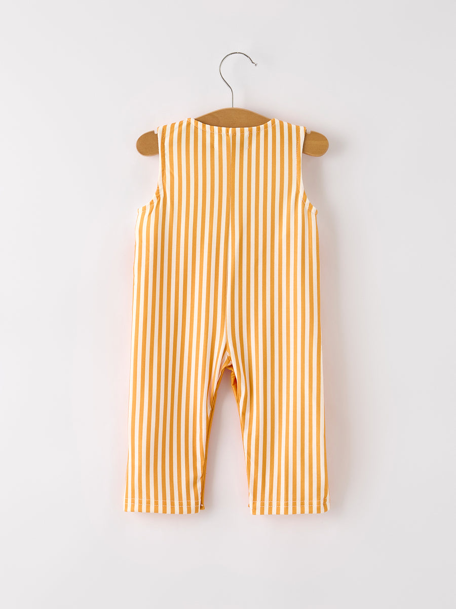 Fall Thanksgiving Chicken Smock Embroidered Orange Stripes Boys Romper