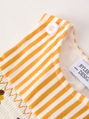 Fall Thanksgiving Chicken Smock Embroidered Orange Stripes Boys Romper