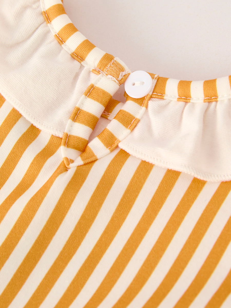 Fall Thanksgiving Chicken Smock Embroidered Orange Stripes Baby Girl Romper