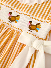 Fall Thanksgiving Orange Pumpkin Smock Embroidery Baby Girl Dress